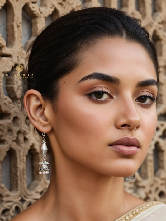 Rajwada Dholki 925 Silver Jhumki with Pearl