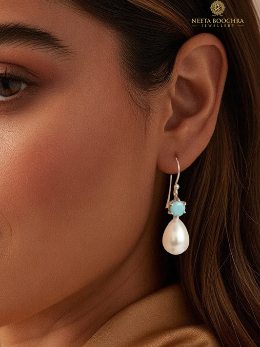 Chandrika 925 Silver Aqua Glow Earrings