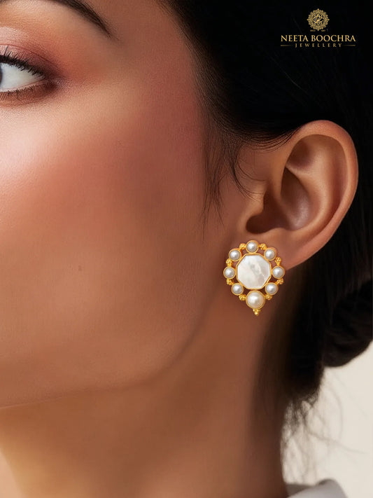 Chandrika 925 Silver Shweta Gold Plated Pearl Earrings