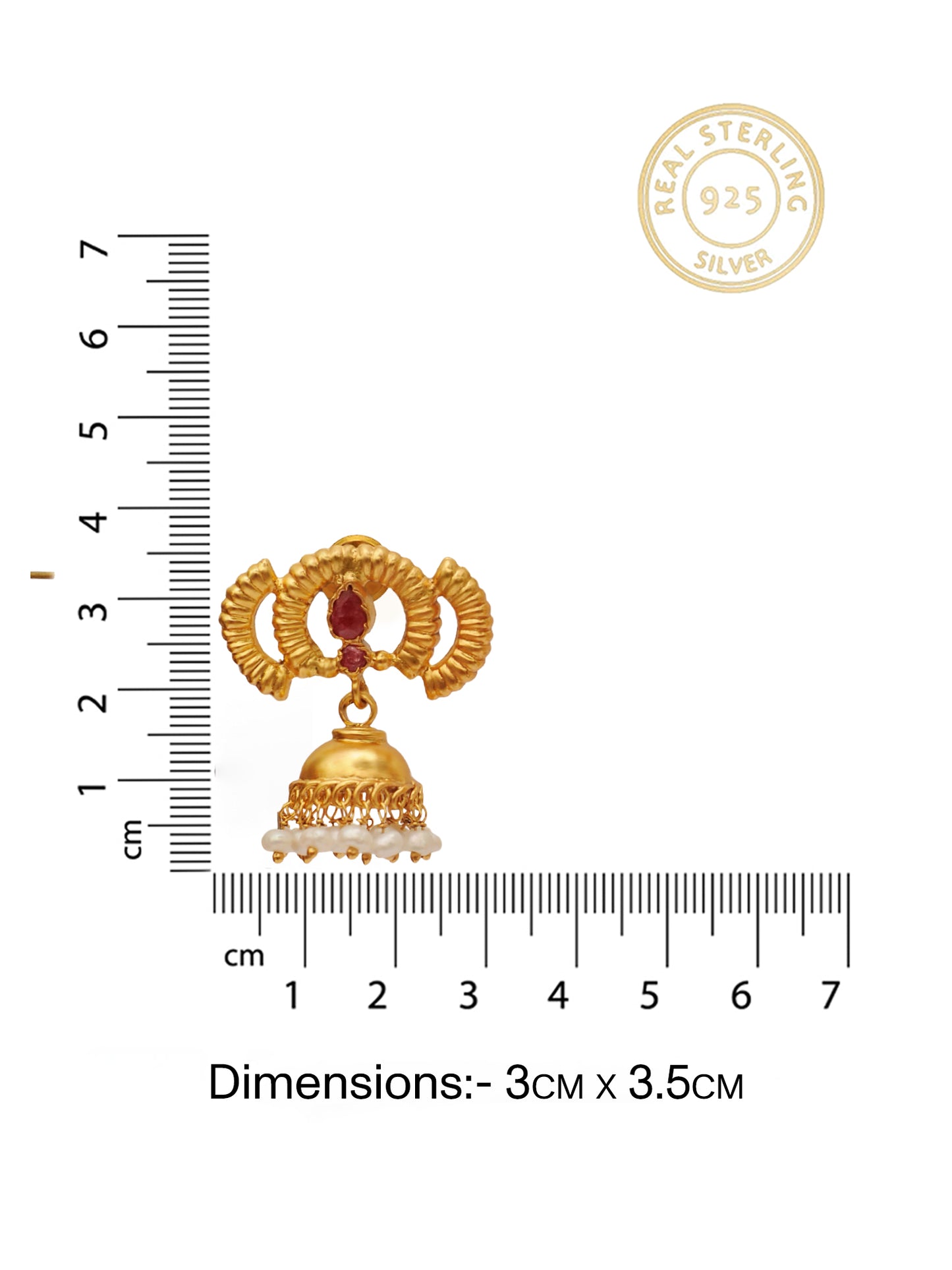 Rajwada Mini Gold Plated 925 Silver Jhumkis with Dyed Ruby and Pearl