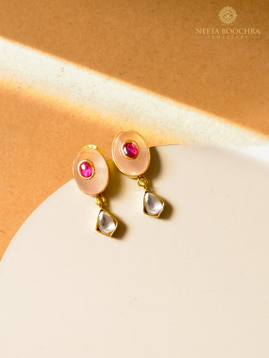Gulnoor Rose Quartz Kundan Earrings