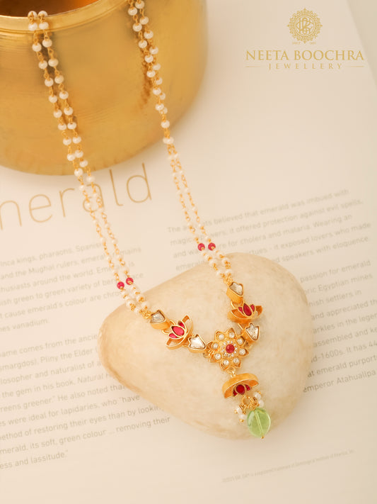 925 Silver Gold Plated Padmavati Lotus Kundan Necklace