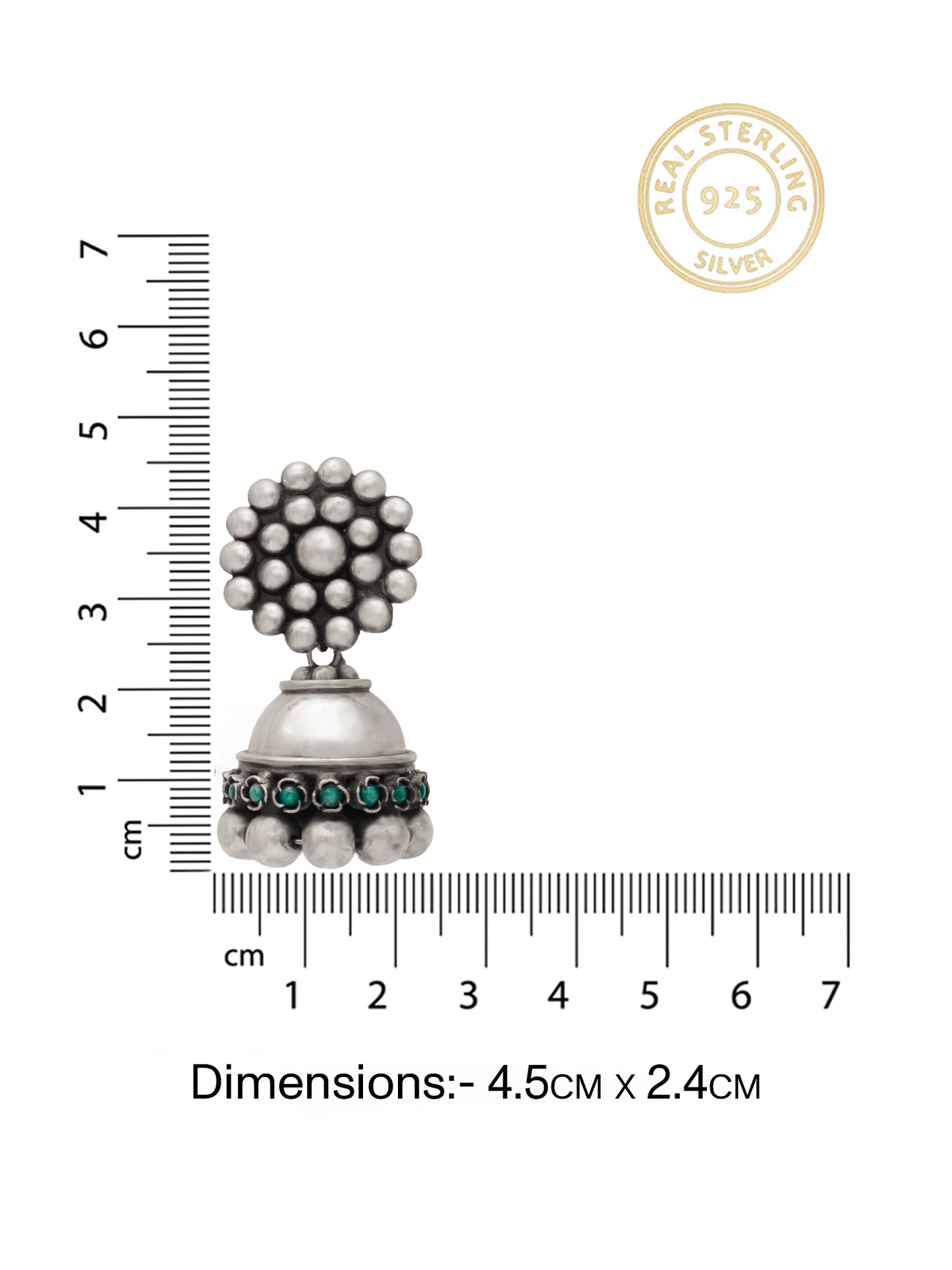 Rajwada 925 Silver Jhumki with Turquoise Gemstone