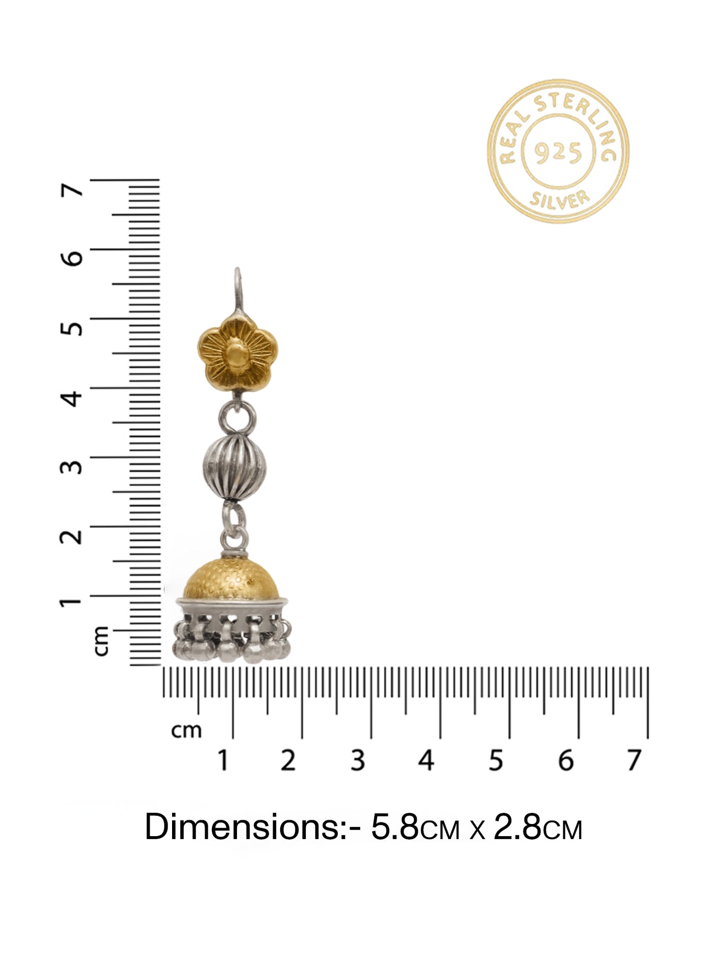 Rajwada 925 Silver Two Tone Floral Jhumki with Ghungroos