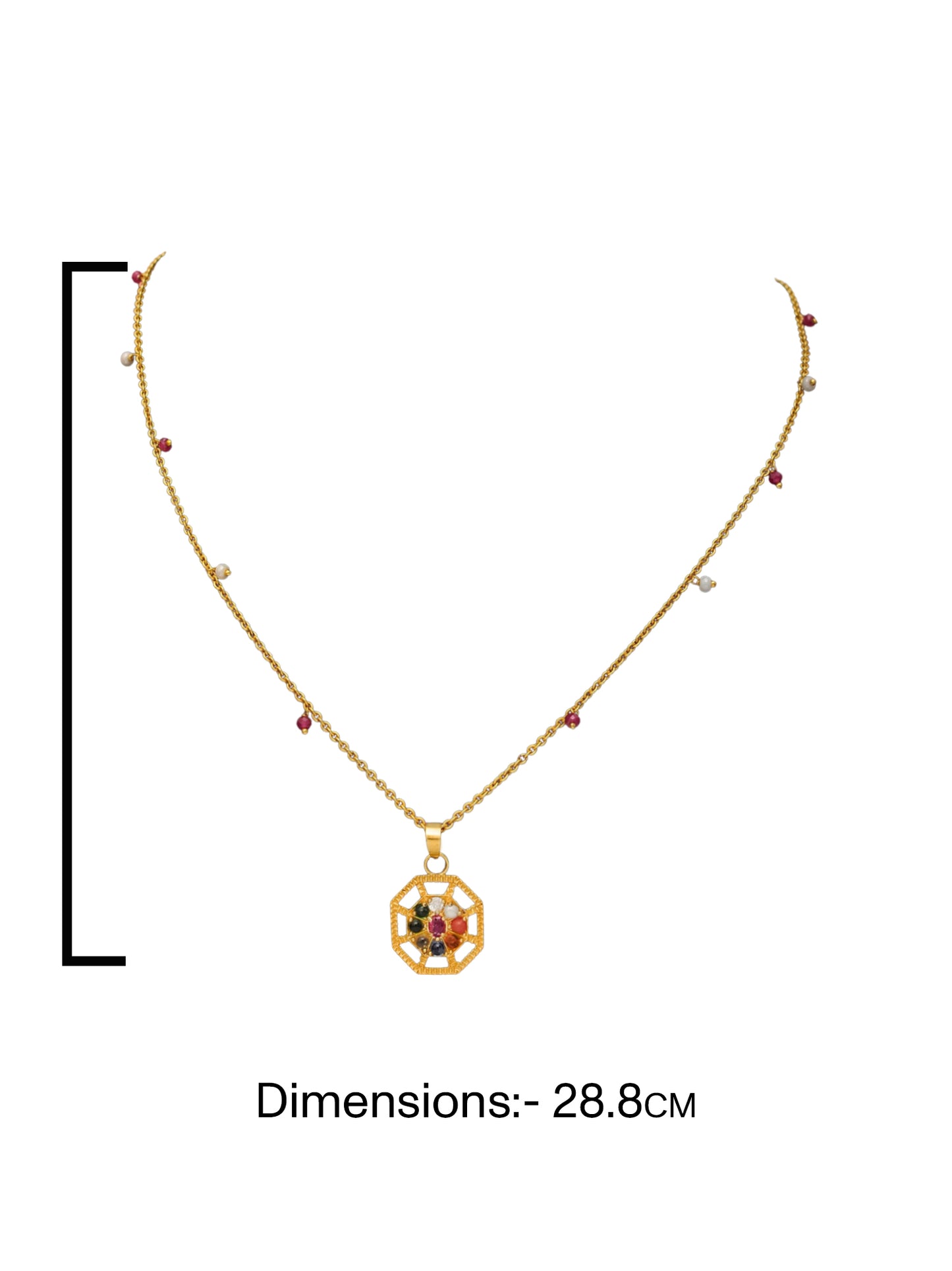 925 Silver Gold Plated Navratan Motif Pendant Necklace