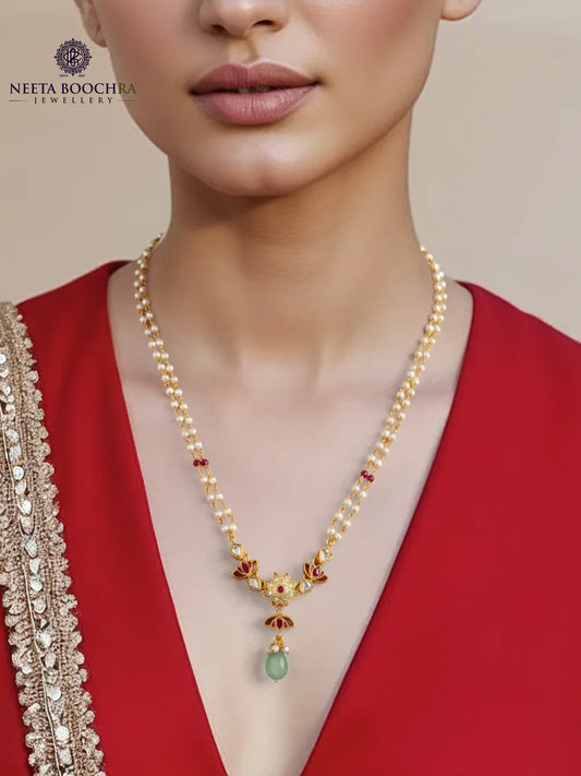 925 Silver Gold Plated Padmavati Lotus Kundan Necklace