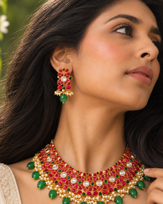 The Laal Bagh Kanth Set — Necklace Set in hand-set kundan, 22K Gold Plating, Riwaayat Collection