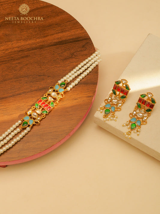 The Firoza Kanth Set — Necklace Set in hand-set kundan, 22K Gold Plating, Riwaayat Collection