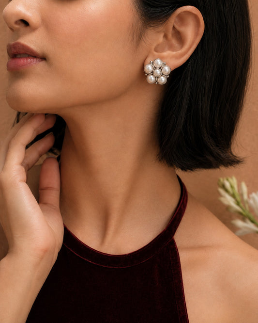 Chandrika 925 Silver Classic Freshwater Pearl Stud Earrings