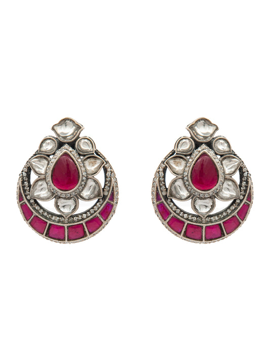Sone Ki Laal Chandbali Kundan Studs: 925 Sterling Silver