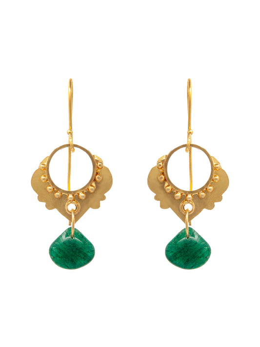 Harmony Heart Dangler Earrings: 925 Sterling Silver with Green Onyx