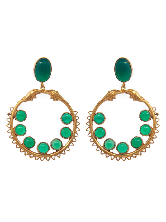 Green Essence Gold Plated Earrings: 925 Sterling Silver