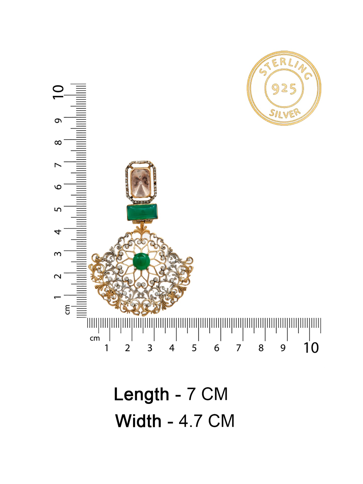 Shubhankar Dwirupa Moissanite Earrings: 925 Sterling Silver Two Tone Earrings with Green Onyx