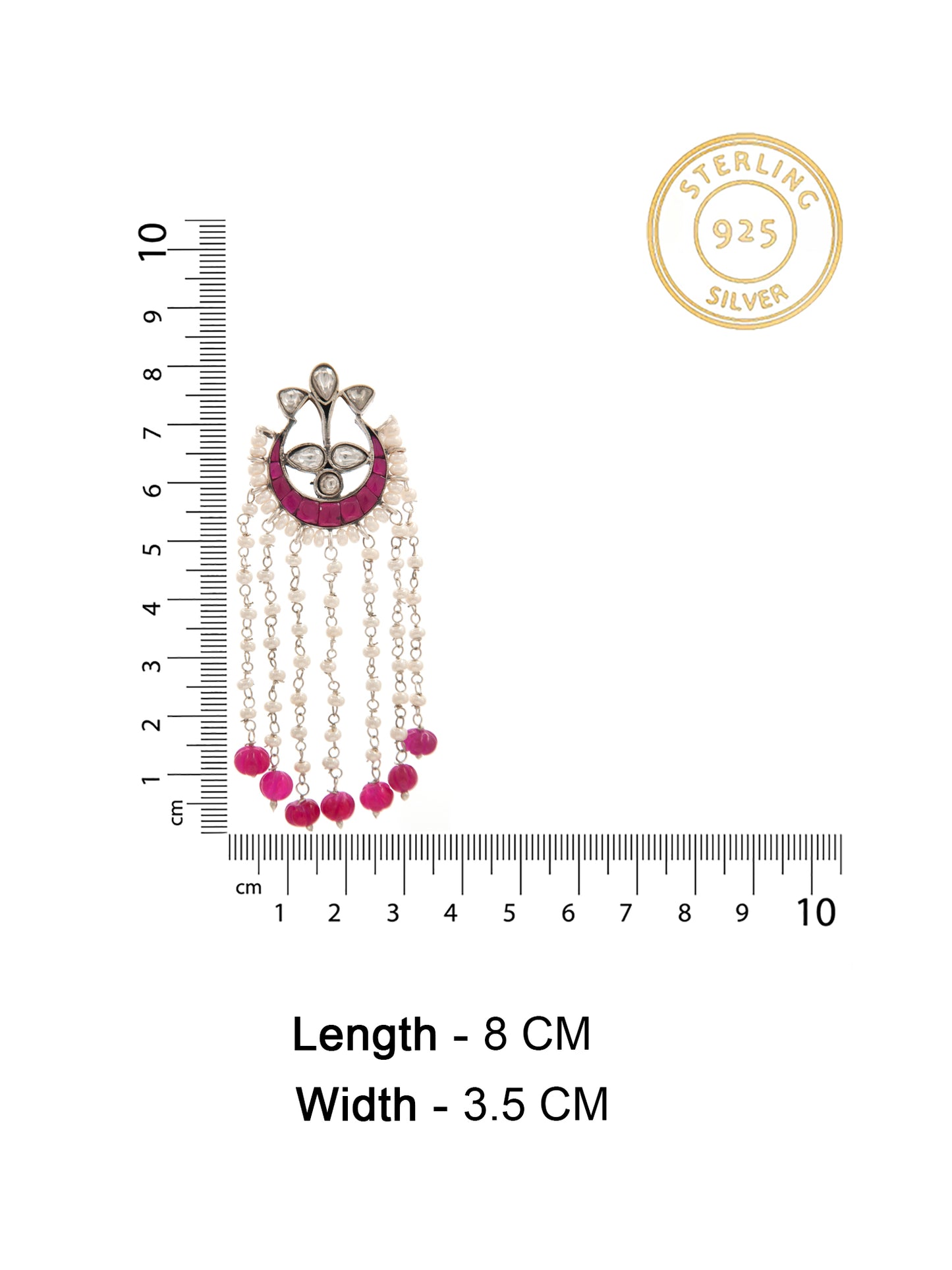 Sone Ki Gulabi Chaandbali: 925 Sterling Silver with Pink and White Kundan and Pearl