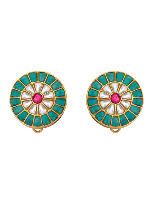 Sona Rangoli Kundan Studs: 925 Sterling Silver Gold Plated