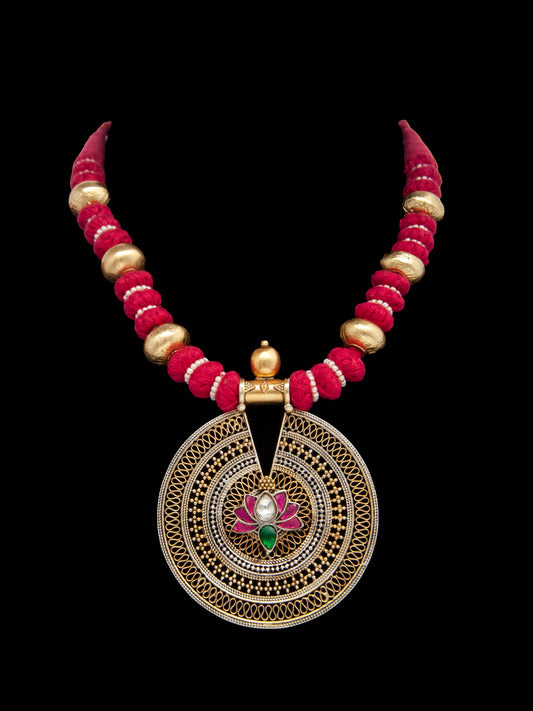 Lotus Radiance: 925 Silver Round Pendant Necklace with Signature Lotus Motif