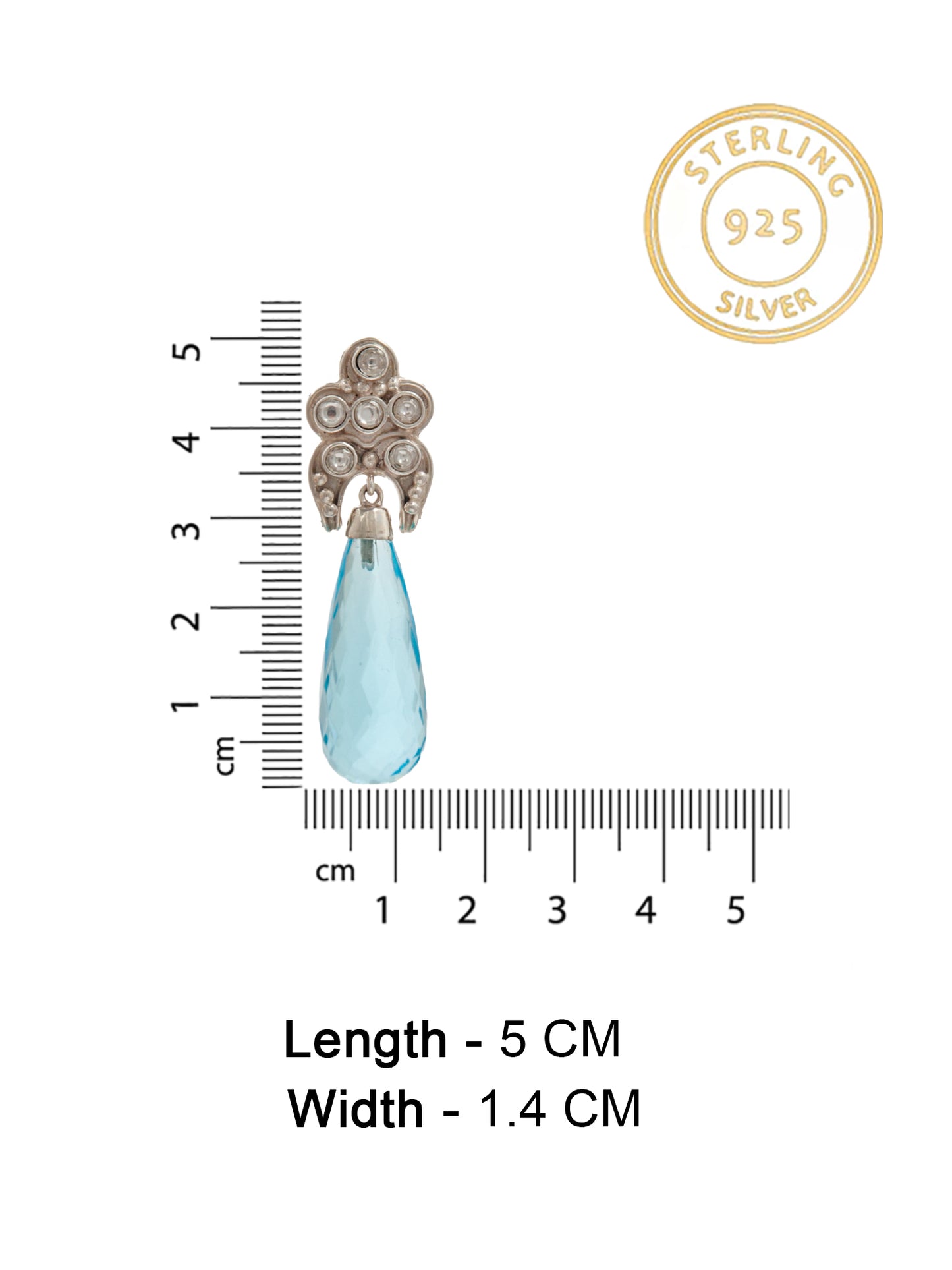 Aqua Briolette Kundan Drop Earrings: 925 Sterling Silver