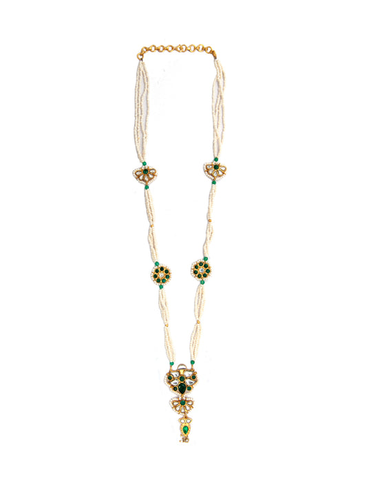 Floral Bliss: 925 Silver Floral Motif Pearl Beaded Necklace with Multicolor Kundan