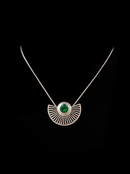 Verdant Fanfare: 925 Sterling Silver Gold Plated Necklace with Green Gemstone