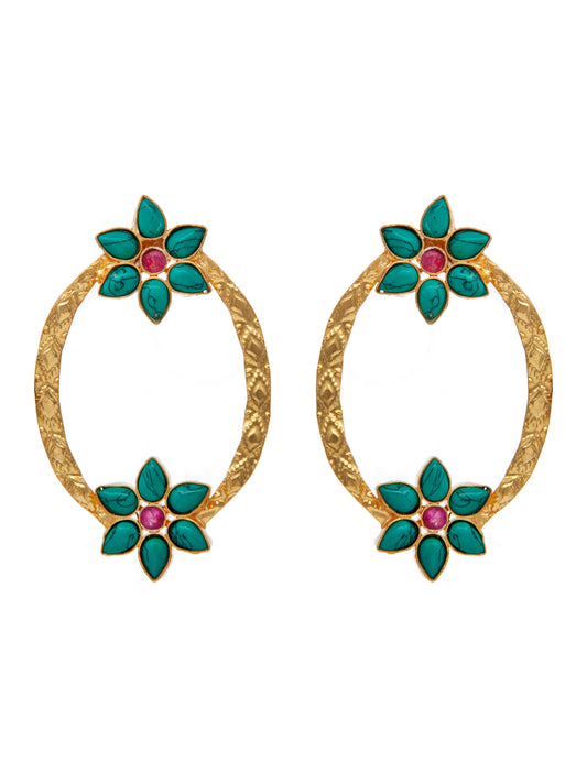 Turquoise Elegance Oval Earrings: 925 Sterling Silver Gold Plated