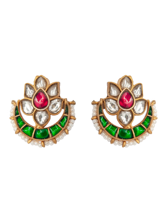 Royal Garden: 925 Sterling Silver Floral Earrings with Multicolor Kundan