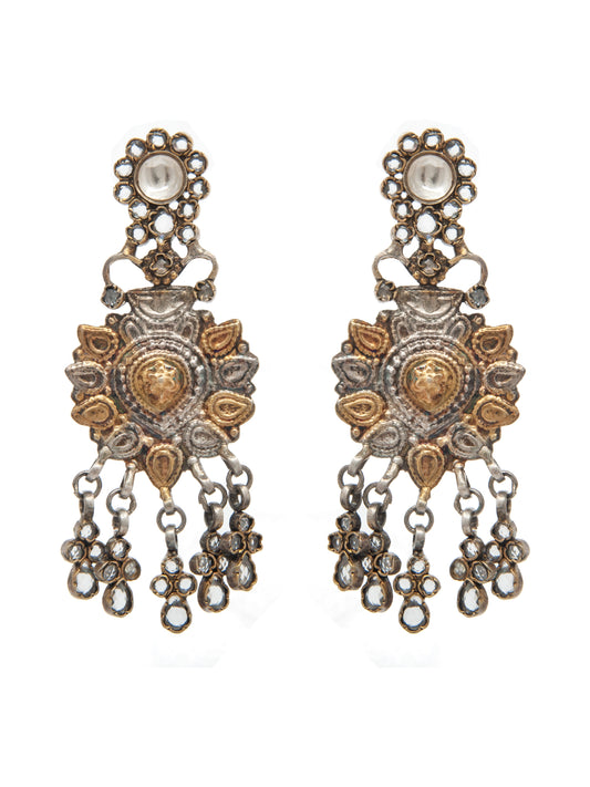 Hastakriti Swarna Varne Earrings: 925 Sterling Silver Hand Embossed Two Tone