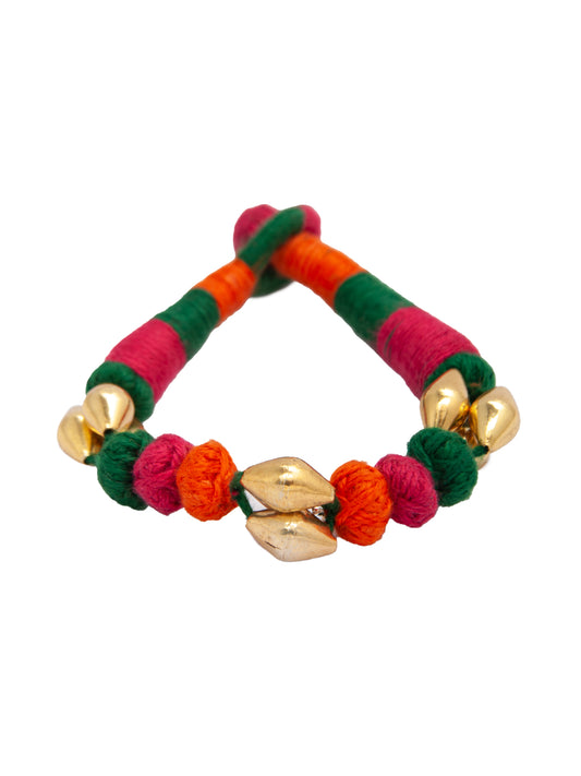 Vibrant Fiesta: 925 Silver Gold Plated Multicolor Dholki Bracelet
