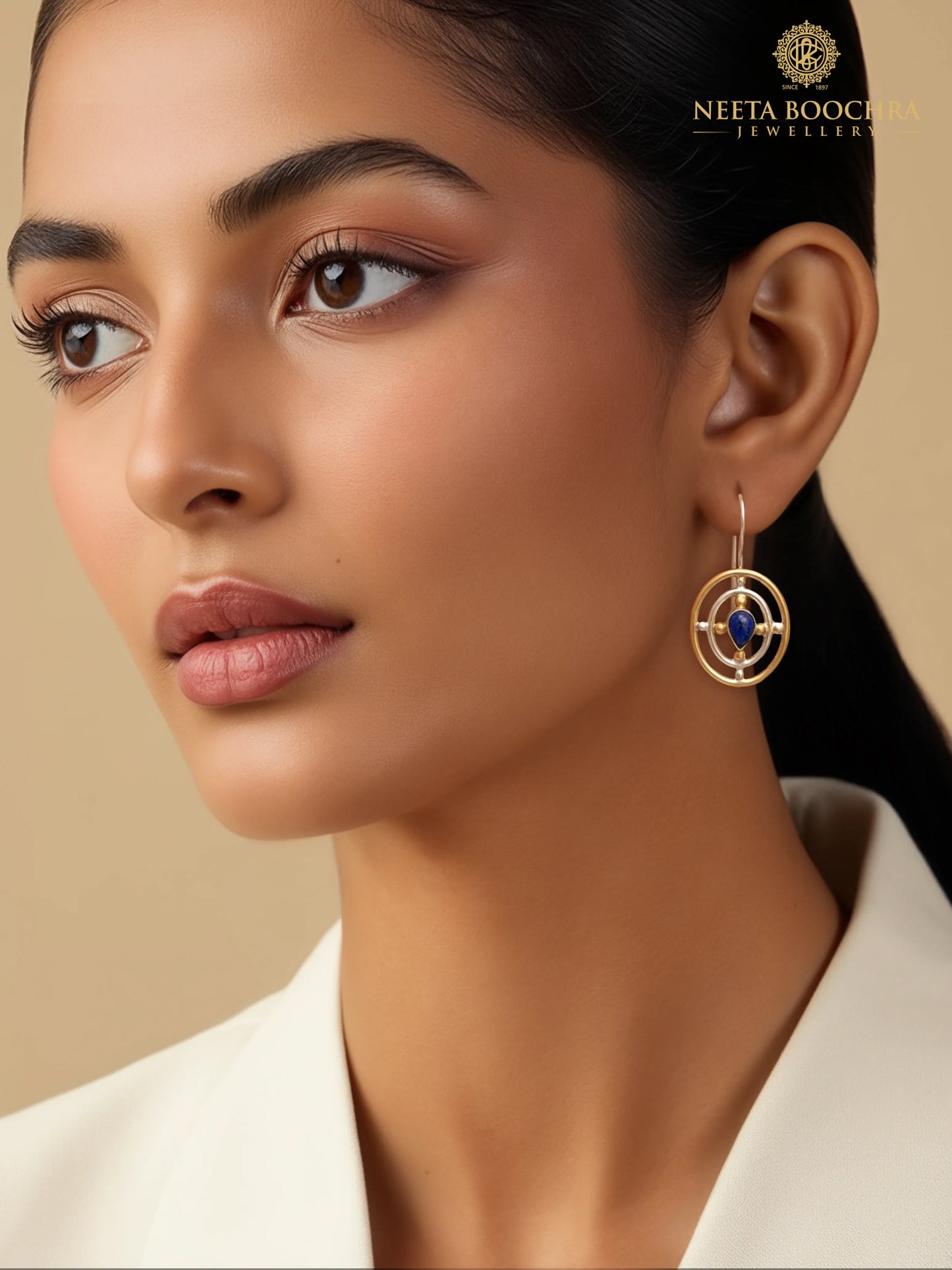 925 Silver Two Tone Lapis Dangler Earrings