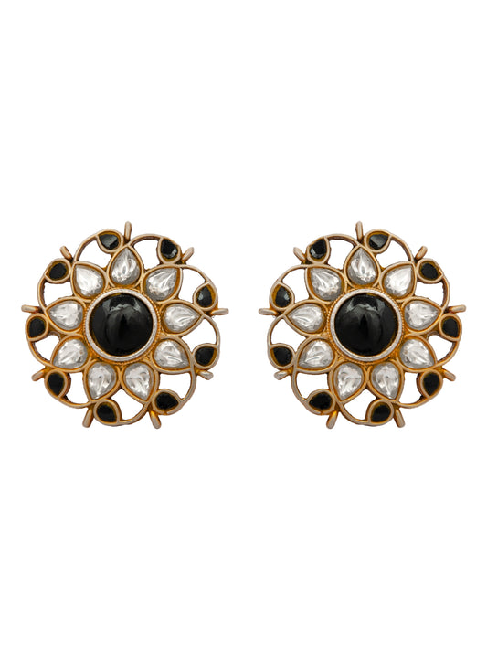Mystic Noir: 925 Sterling Silver Earrings with Black Onyx and Kundan