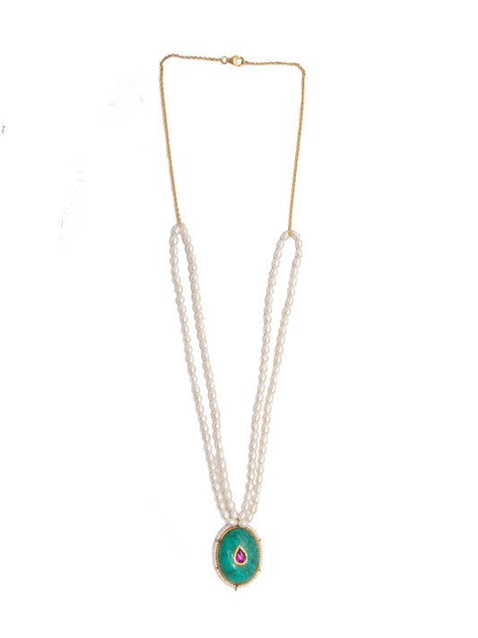 Turquoise Tranquility: 925 Silver Necklace with Pearl Beads