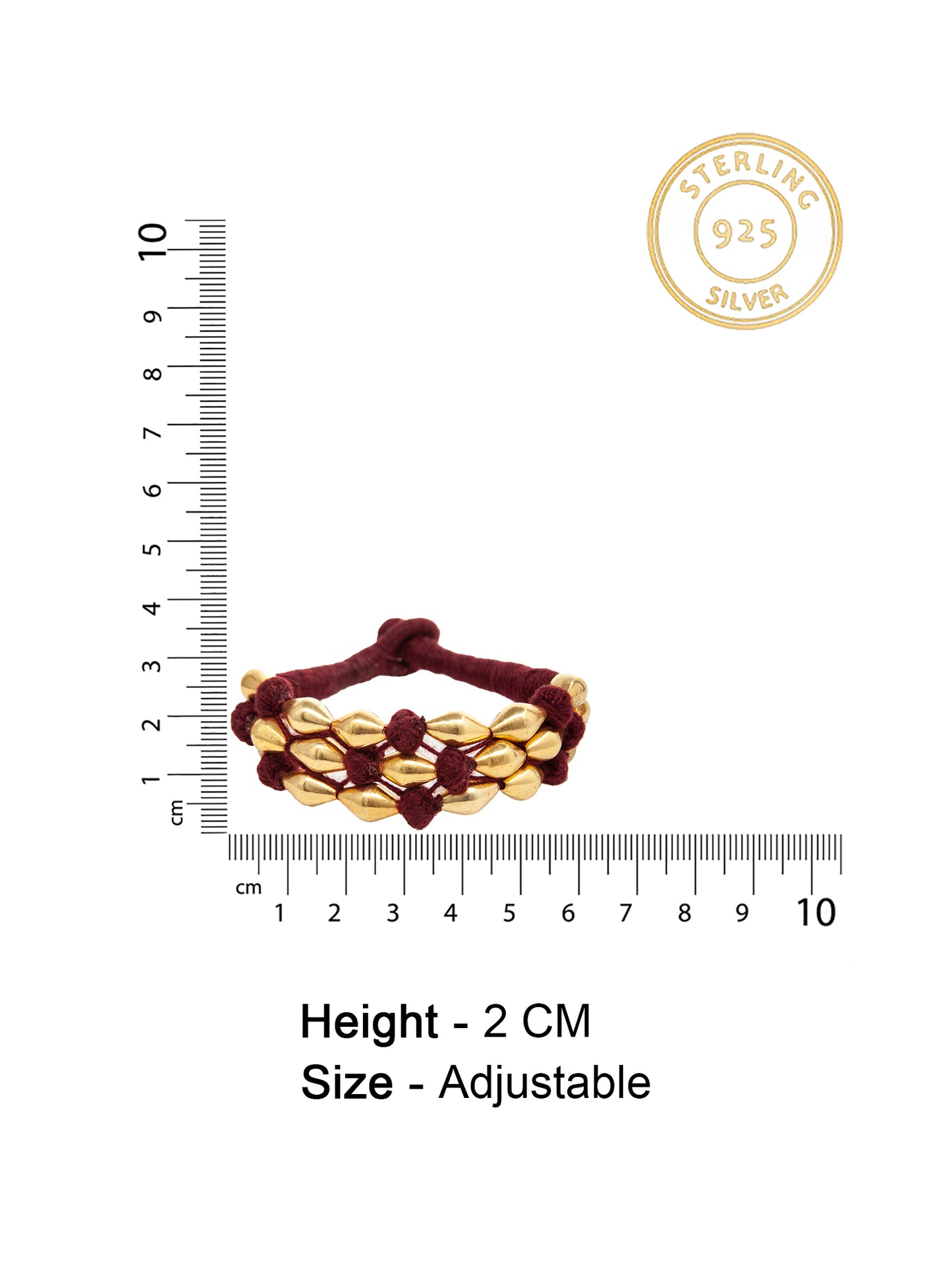 Maroon Melody: 925 Silver Gold Plated Dholki Bead Bracelet
