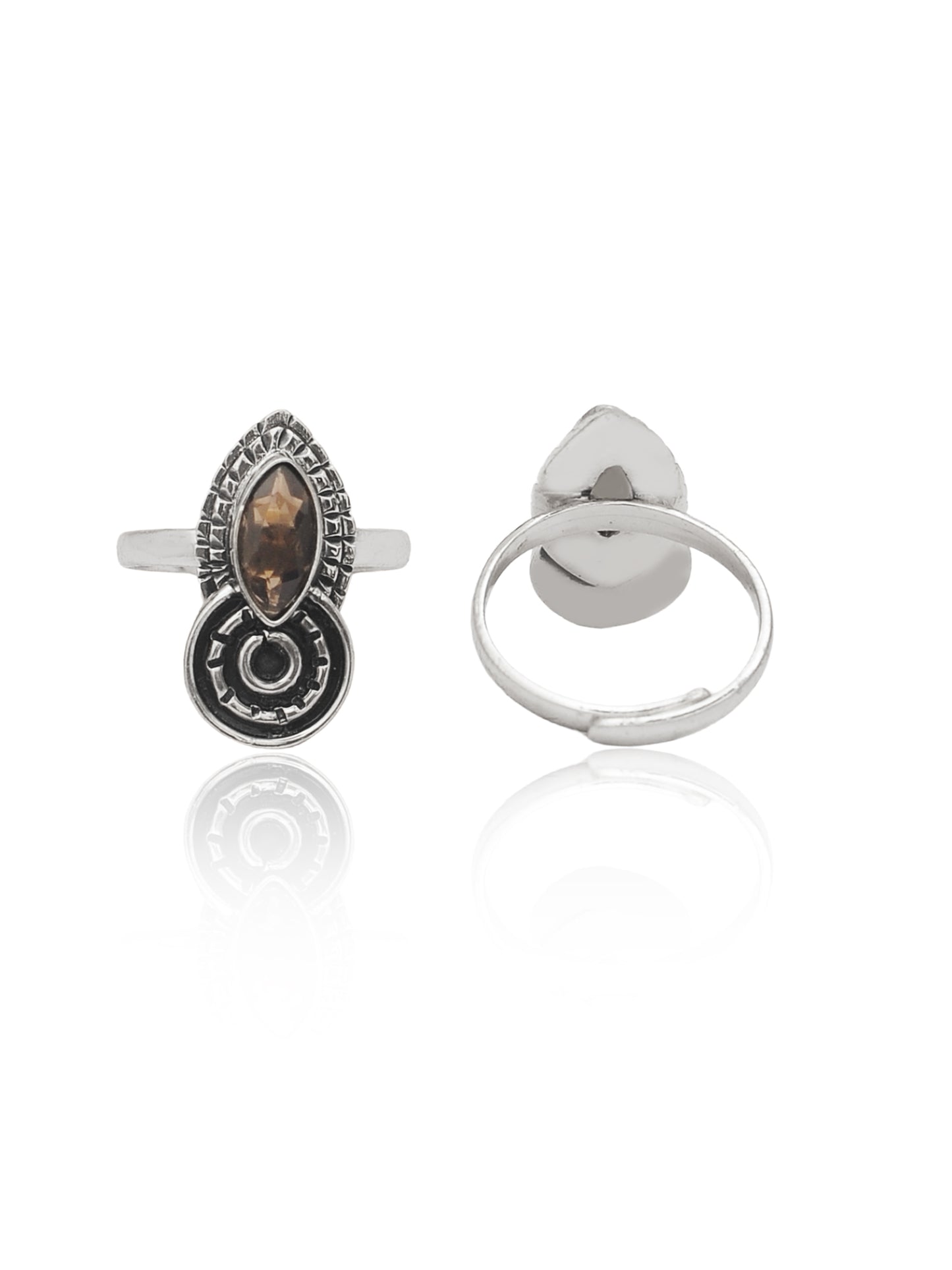 Nitya 925 Silver Smoky Quartz Adjustable Ring