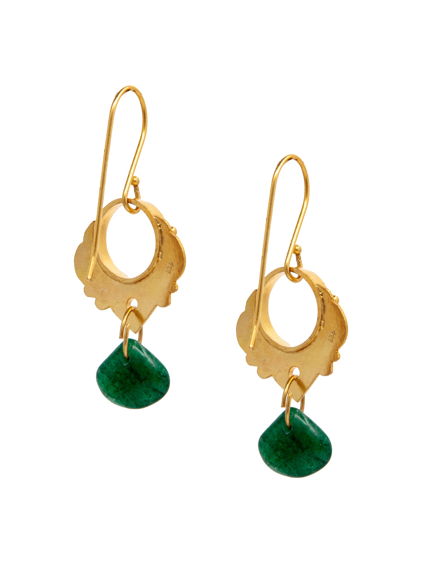 Harmony Heart Dangler Earrings: 925 Sterling Silver with Green Onyx