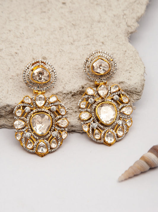 Swarna Utsav Moissanite Earrings: 925 Sterling Silver Gold Plated