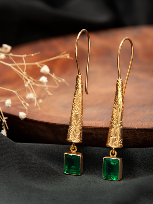 Green Glow Designer Dangler Earrings: 925 Sterling Silver Gold Plated