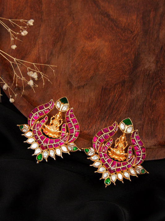 Swarna Mandir Kundan Earrings: 925 Sterling Silver Gold Plated