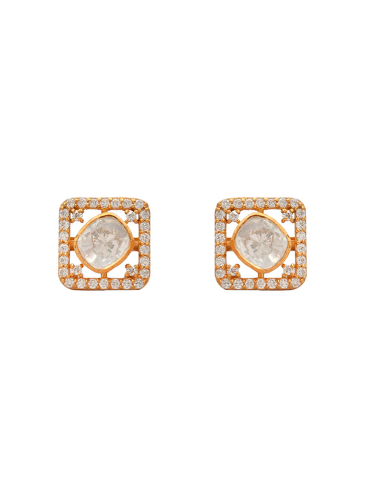 Swarna Varg Moissanite Studs: 925 Sterling Silver Gold Plated