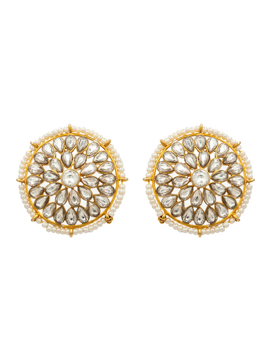 Pearl Radiance: 925 Sterling Silver Circle Earrings with Kundan and Pearl