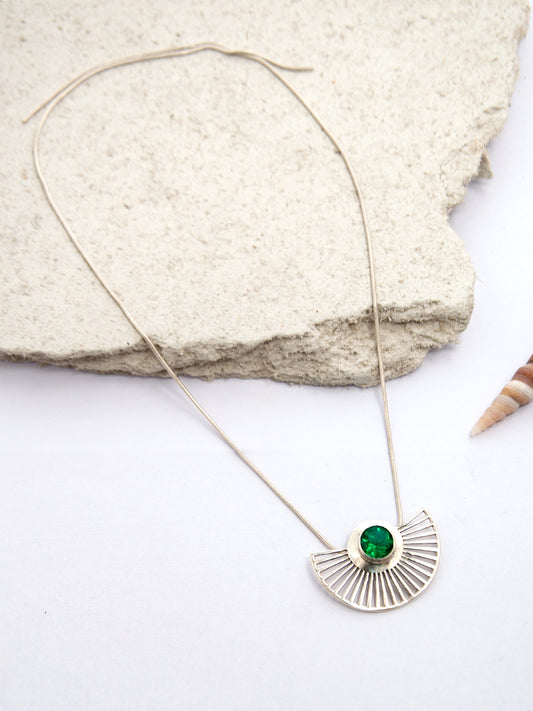 Verdant Fanfare: 925 Sterling Silver Gold Plated Necklace with Green Gemstone