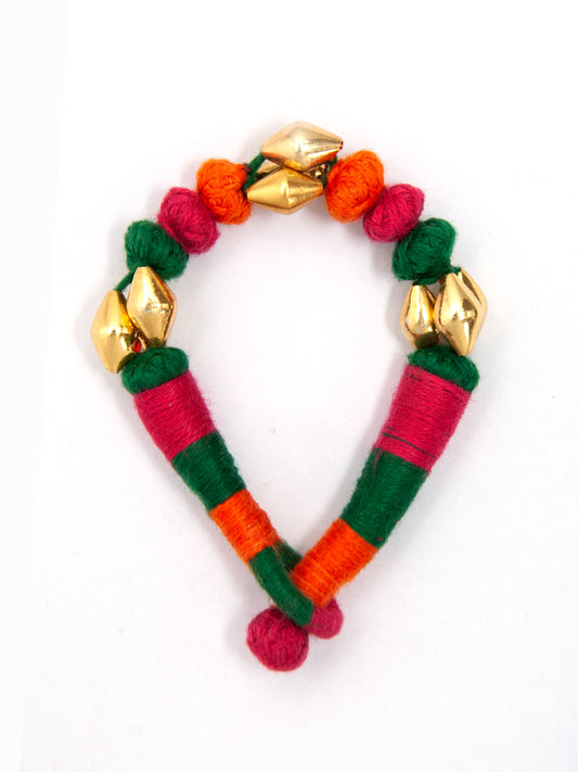 Vibrant Fiesta: 925 Silver Gold Plated Multicolor Dholki Bracelet