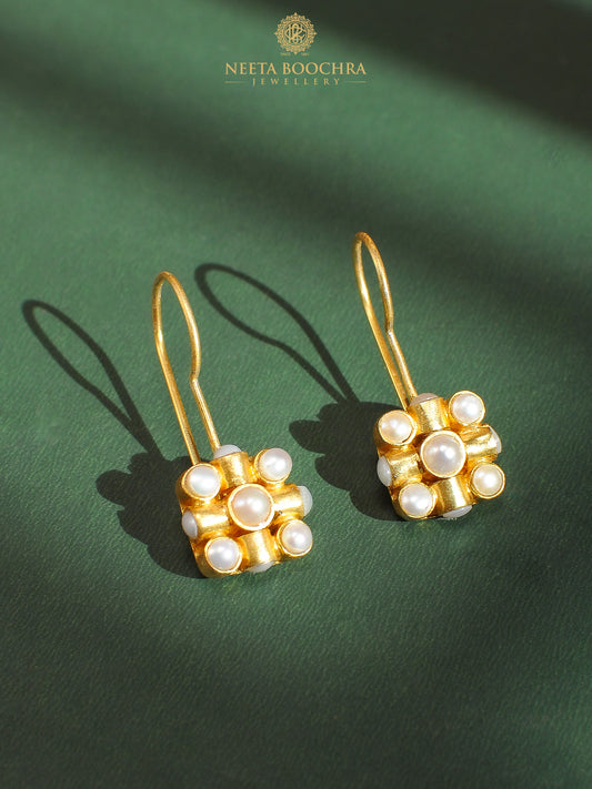 Nitya 925 Silver Gold Plated Pearl Danglers