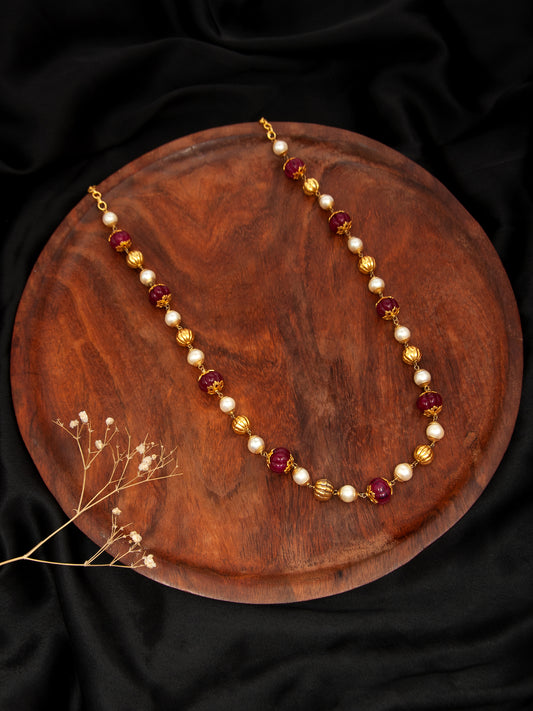 Scarlet Melon Radiance: 925 Silver Beaded Necklace with Red Melon Cut Beads
