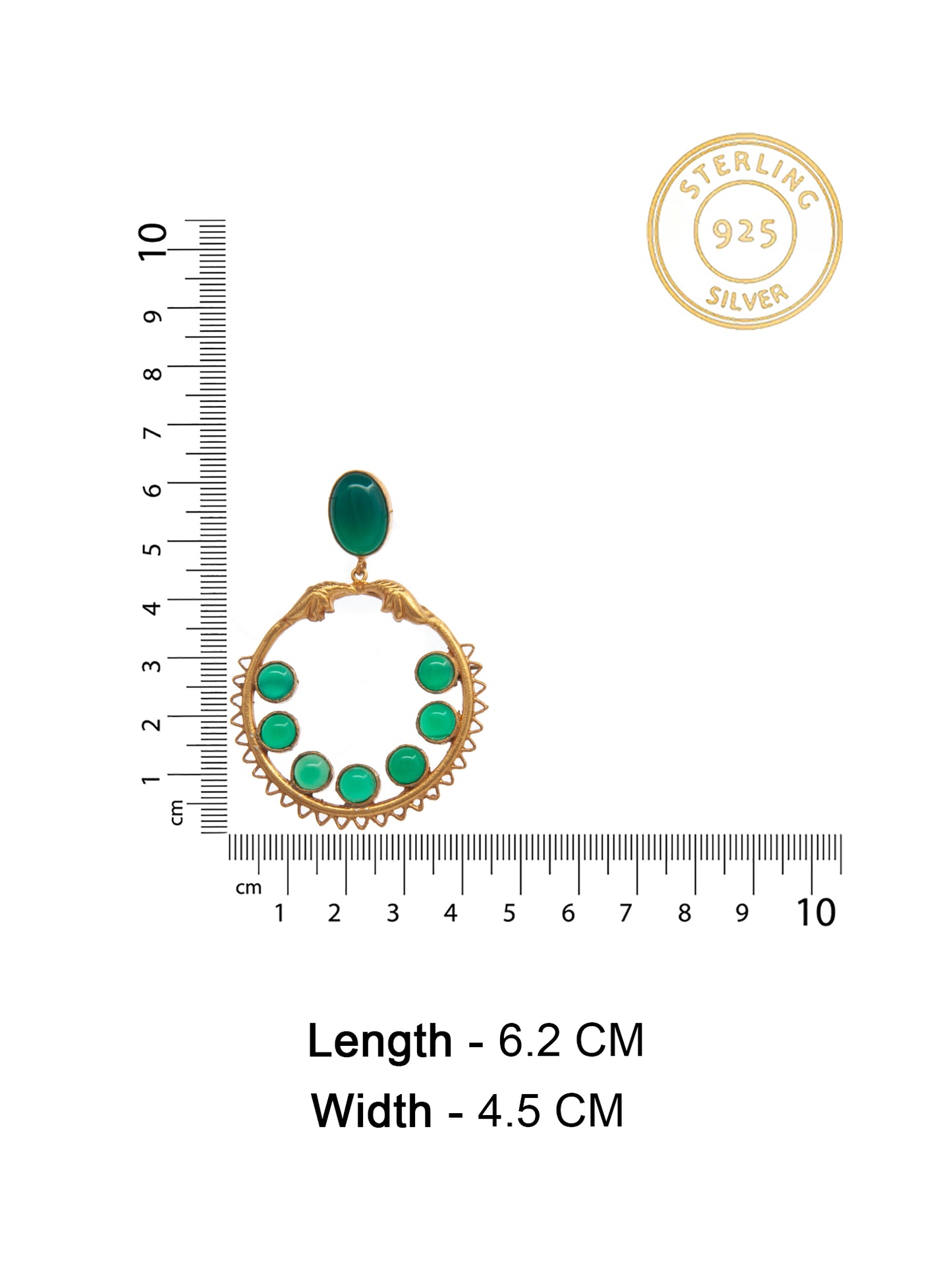 Green Essence Gold Plated Earrings: 925 Sterling Silver