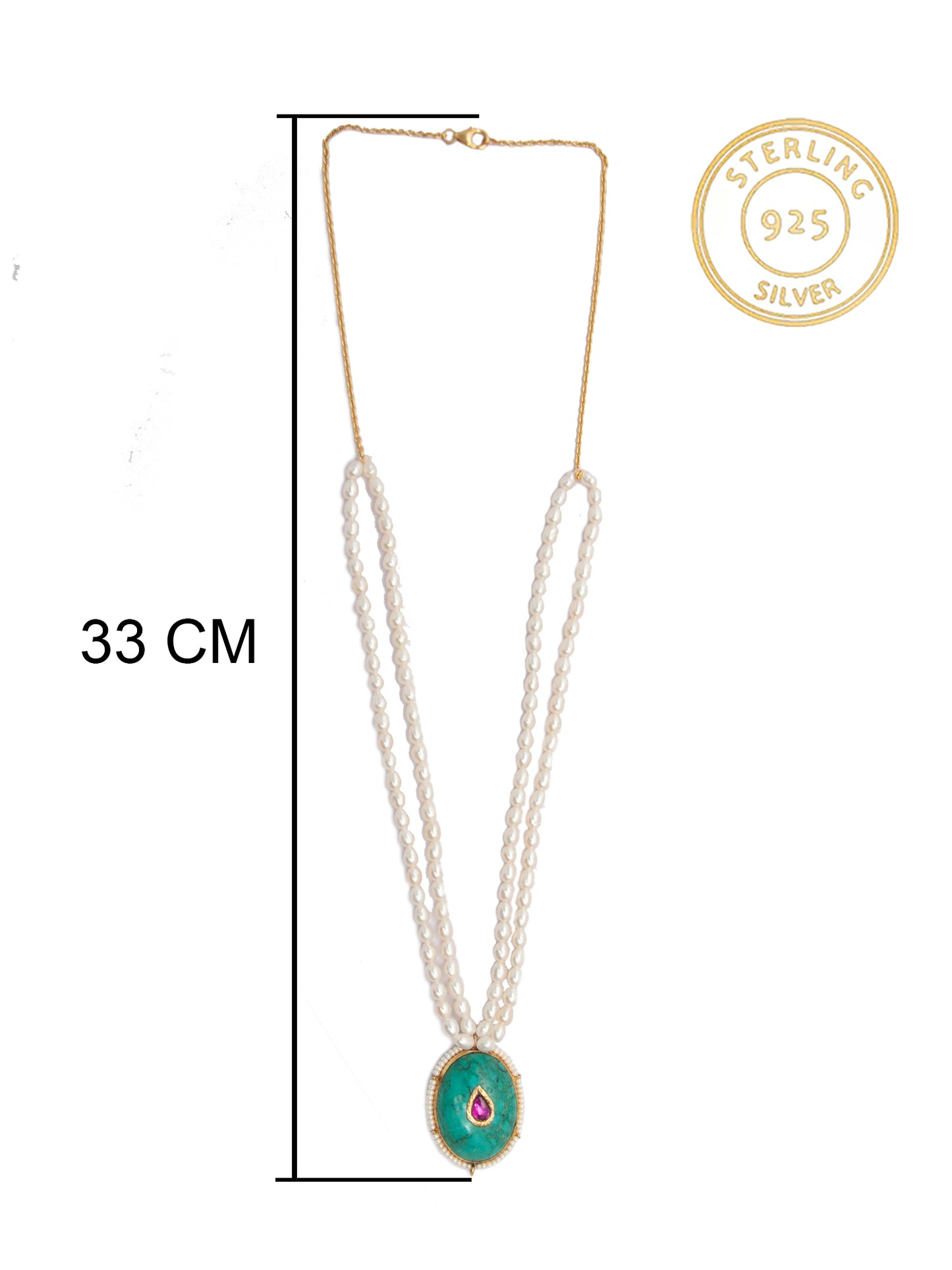 Turquoise Tranquility: 925 Silver Necklace with Pearl Beads