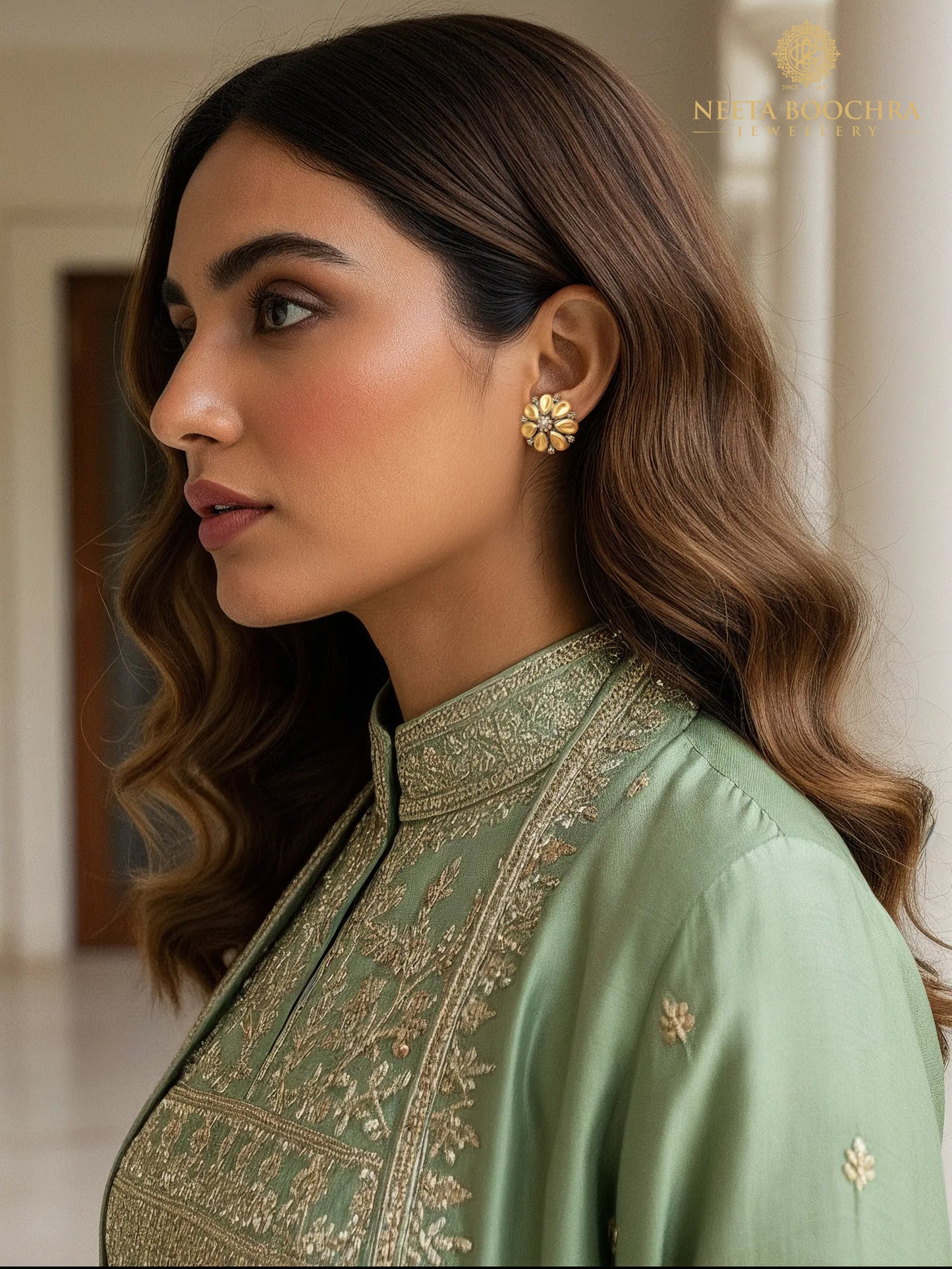 Nitya 925 Silver Two Tone Pear Earrings