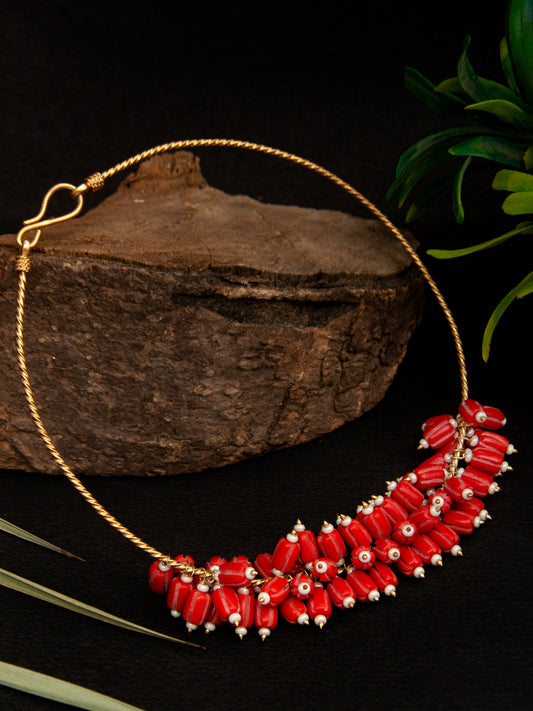 Crimson Coral Elegance: 925 Silver Gold Plated Hasli Necklace