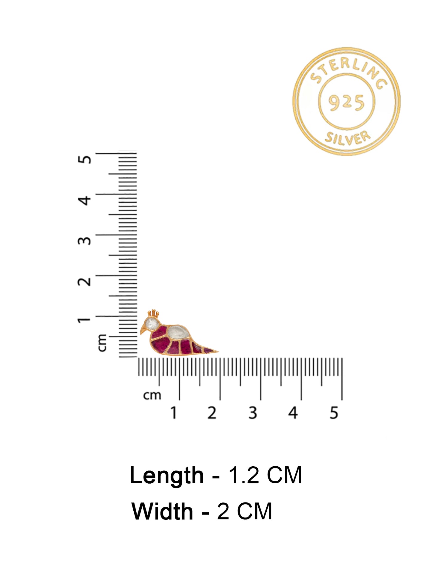 Swarnim Mayur Kundan Studs: 925 Sterling Silver Gold Plated Earrings