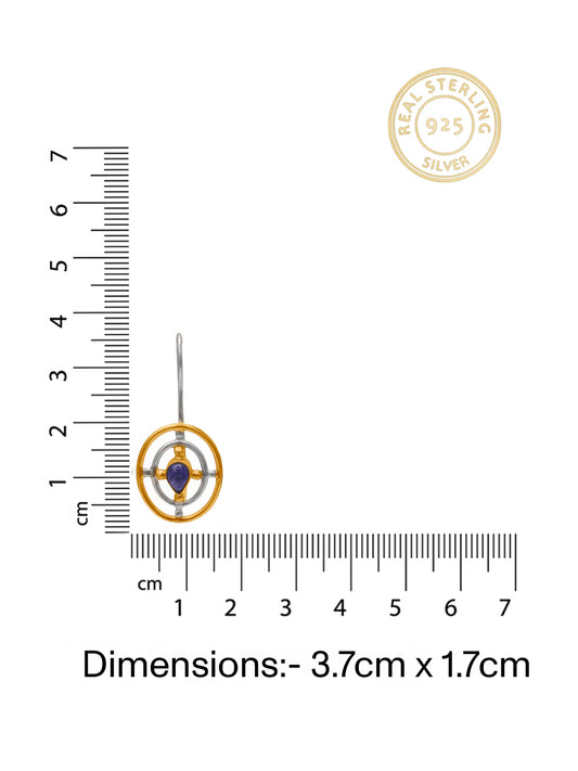 925 Silver Two Tone Lapis Dangler Earrings