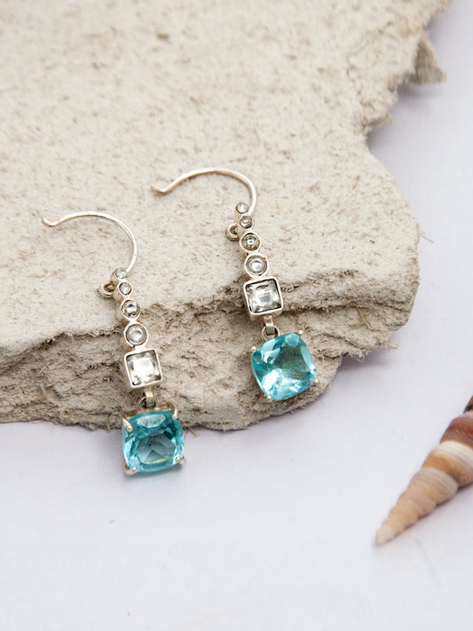 Aqua Radiance Modern Kundan Earrings: 925 Sterling Silver