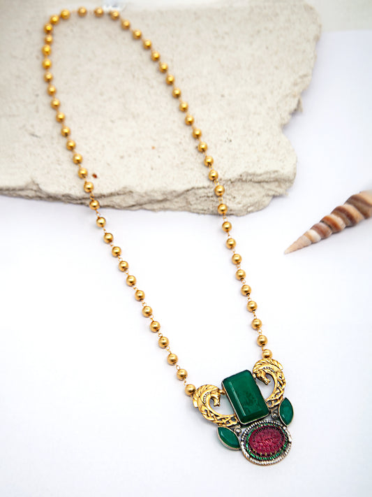 Seaside Splendor: 925 Silver Sea Horse Motif Fusion Gold Plated Beaded Necklace